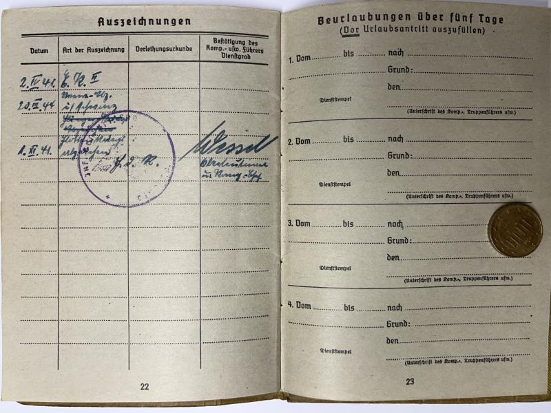 Soldbuch - WH (Heer) KM - 68.Inf.Div. - Vogler