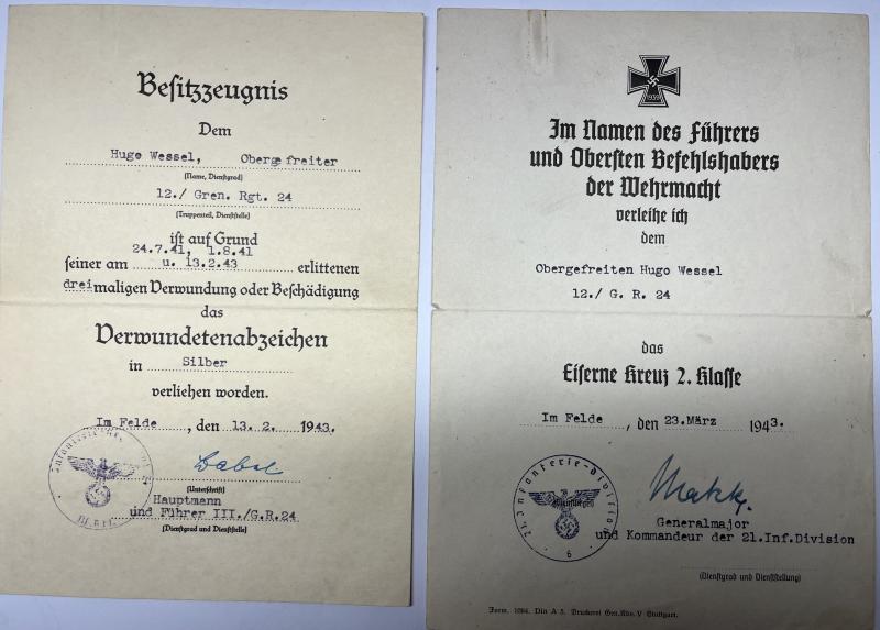 Citation grouping - WH (Heer) - 21.Inf.Div. - Wessel