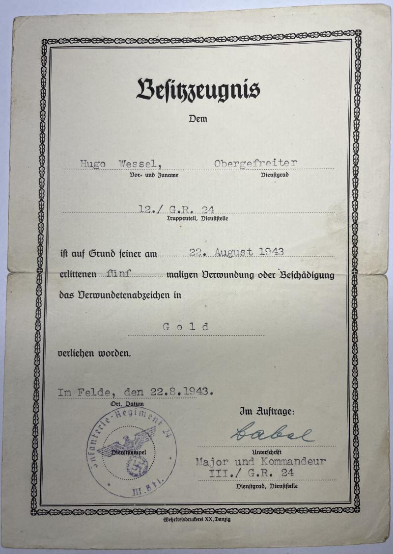 Citation grouping - WH (Heer) - 21.Inf.Div. - Wessel