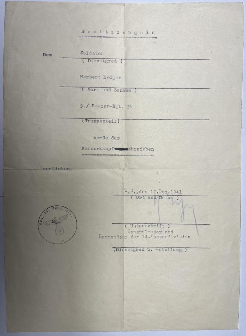 Citation grouping - WH (Heer) - 14.Pz.Div. - Stalingrad - Kröger