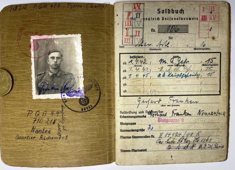 Soldbuch - KM - Mar.Art.Abt.280 - St.Nazaire - Franken