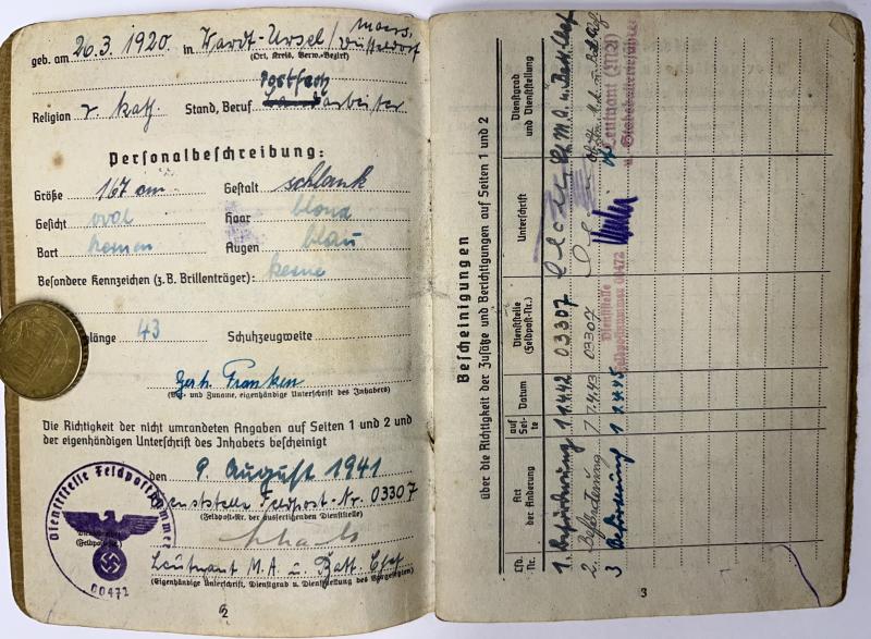 Soldbuch - KM - Mar.Art.Abt.280 - St.Nazaire - Franken