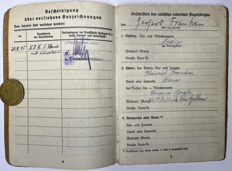 Soldbuch - KM - Mar.Art.Abt.280 - St.Nazaire - Franken