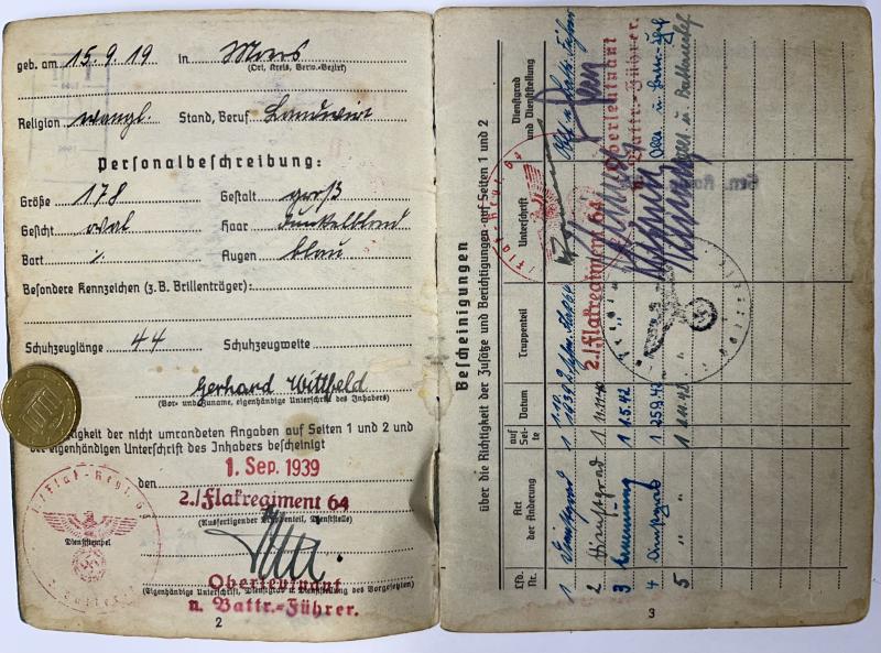 Soldbuch - Luftwaffe - 19.Flak Div. - Crete - Wittfeld