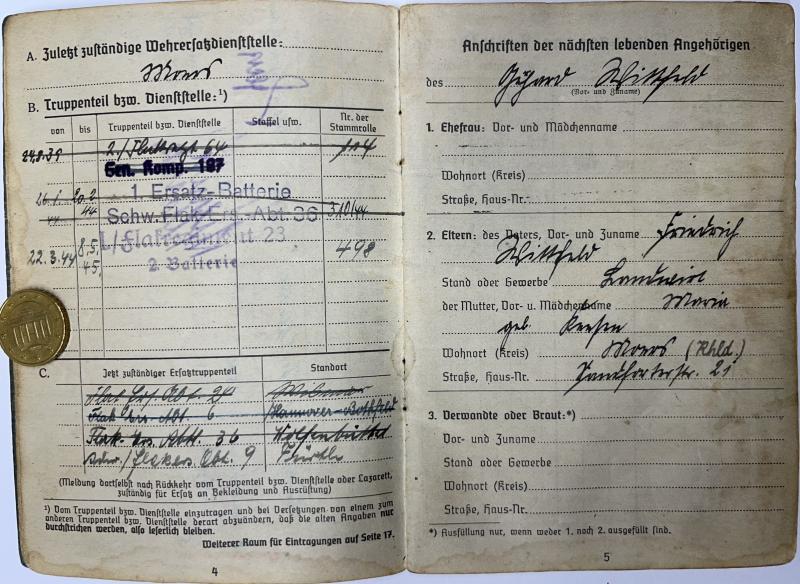 Soldbuch - Luftwaffe - 19.Flak Div. - Crete - Wittfeld