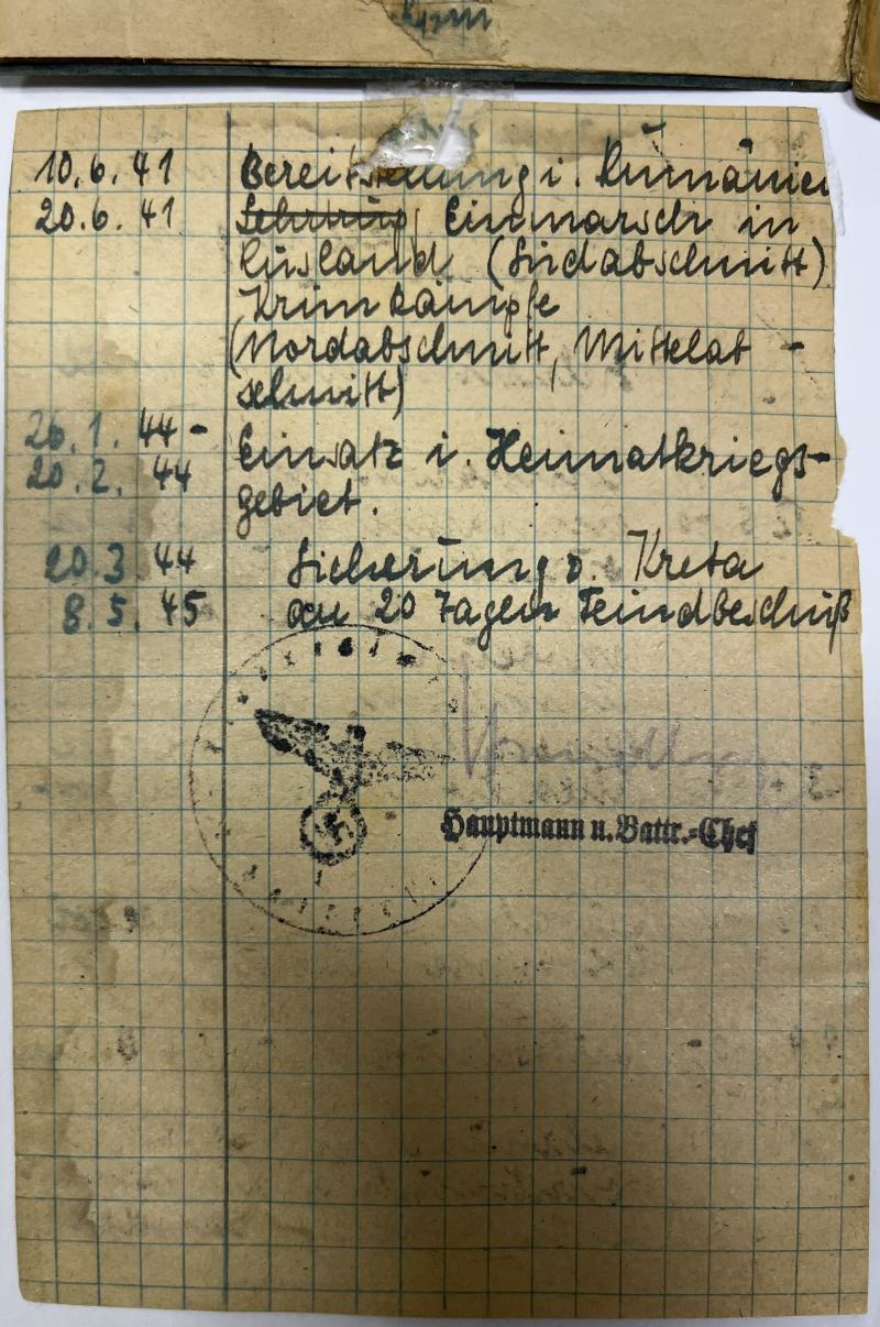 Soldbuch - Luftwaffe - 19.Flak Div. - Crete - Wittfeld