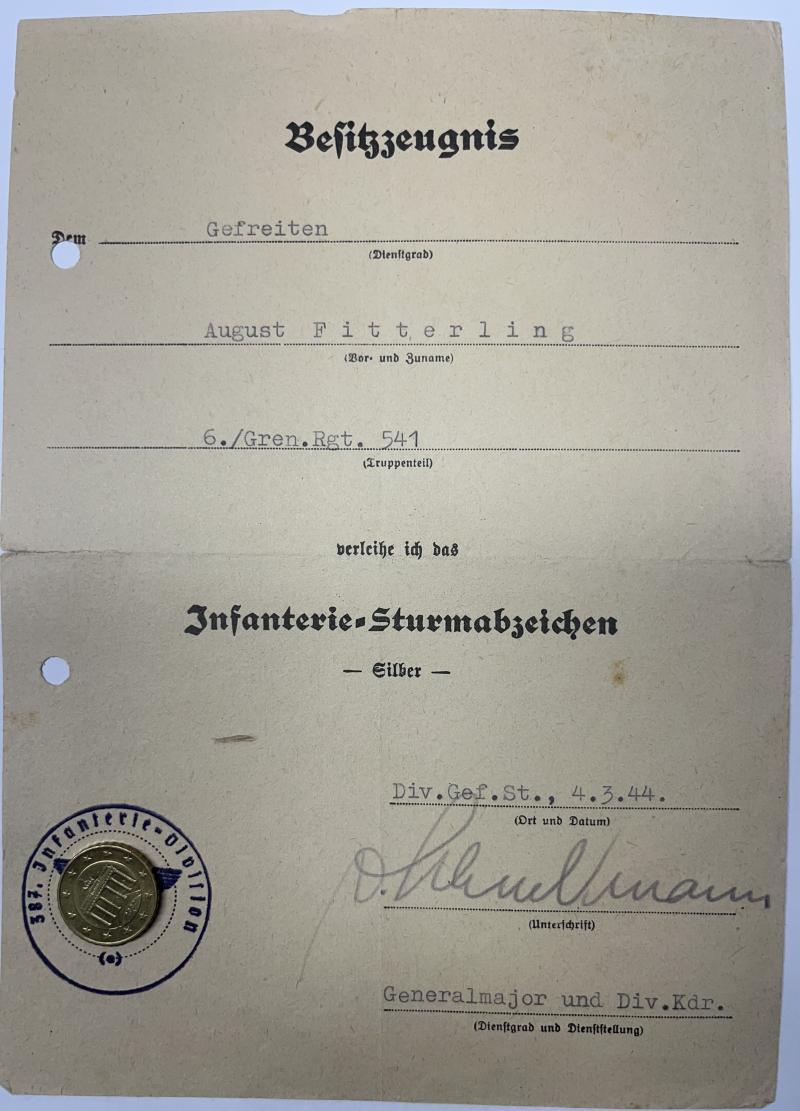 Citation  -  WH (Heer) -  387.Inf.Div. - Fitterling