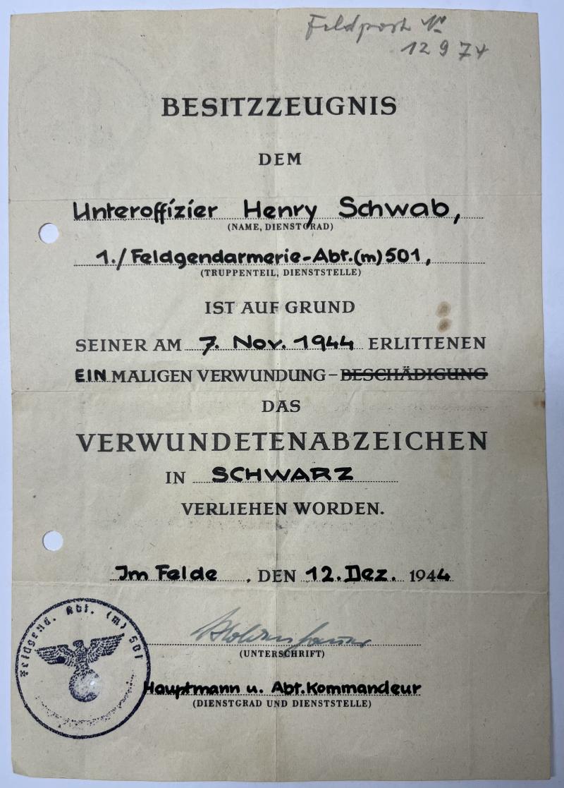 Citation - WH (Heer) -  Feldgendarmerie-Abt.(m) 501 - Schwab