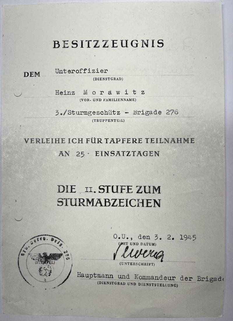 Citation grouping - WH (Heer) - Stug.Brigade 276 - Morawitz