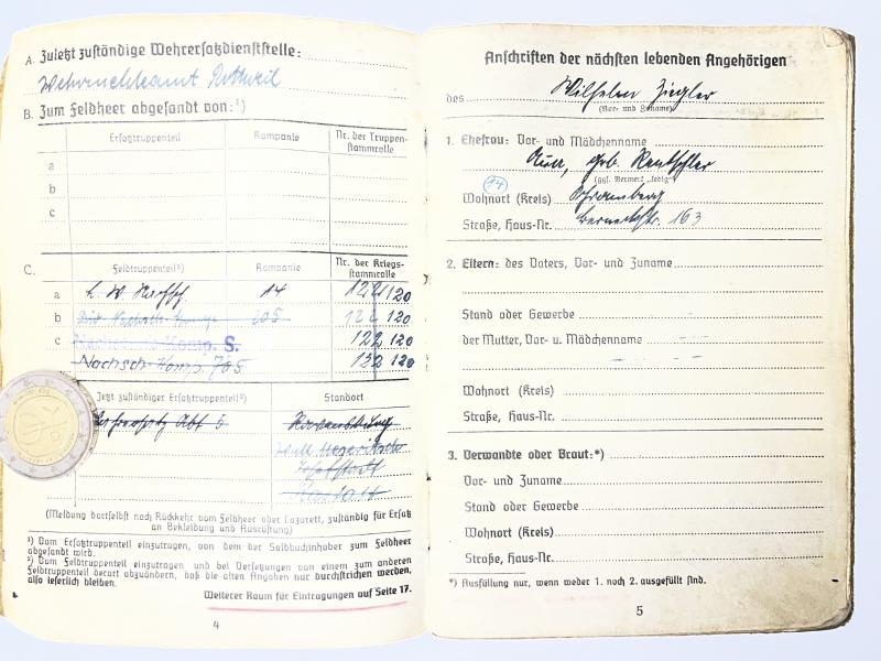 Soldbuch WH (Heer) - Nachschub Btl.505 - Ziegler