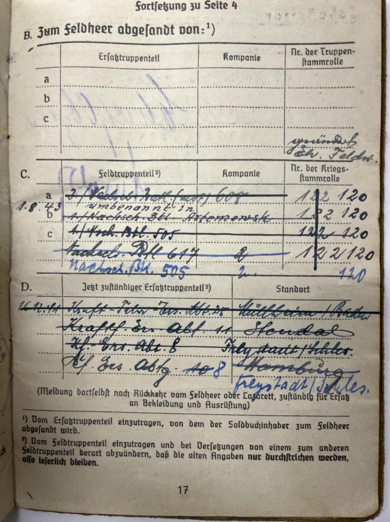 Soldbuch WH (Heer) - Nachschub Btl.505 - Ziegler