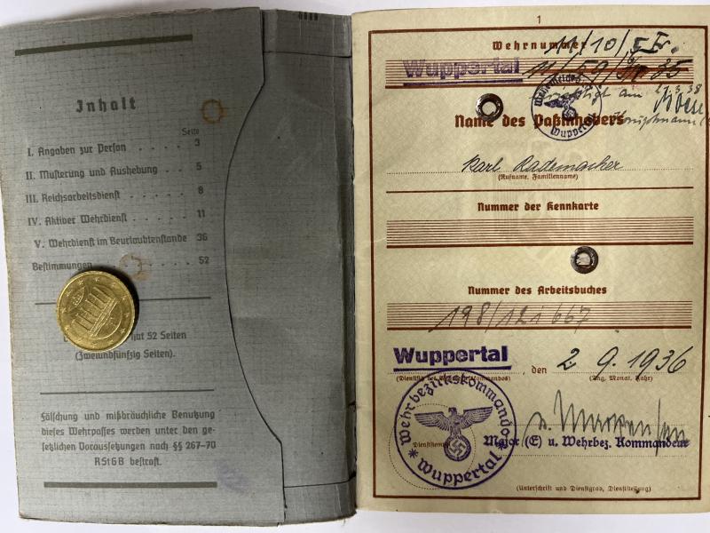 Wehrpass - WH (Heer) - 1.Pz.Div. - Rademacher