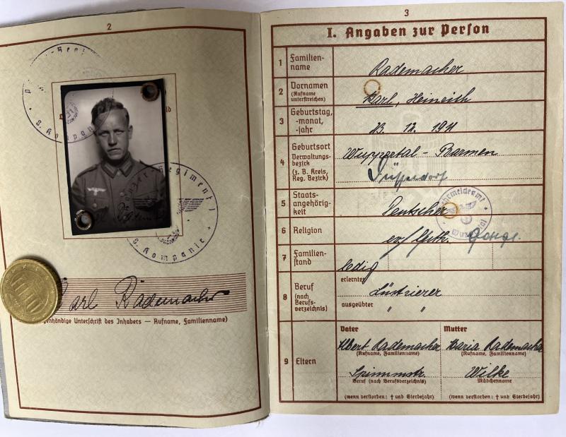 Wehrpass - WH (Heer) - 1.Pz.Div. - Rademacher