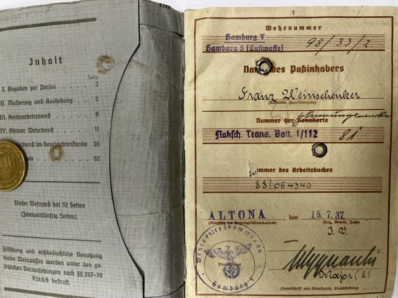 Wehrpass - Luftwaffe - Stabskp.H.Quartier des Oberbefehlhaber der Luftwaffe - Weinschenker