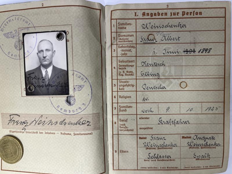 Wehrpass - Luftwaffe - Stabskp.H.Quartier des Oberbefehlhaber der Luftwaffe - Weinschenker