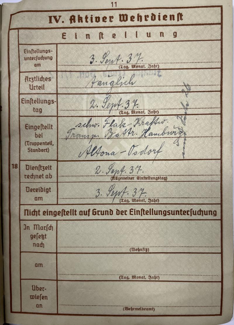 Wehrpass - Luftwaffe - Stabskp.H.Quartier des Oberbefehlhaber der Luftwaffe - Weinschenker