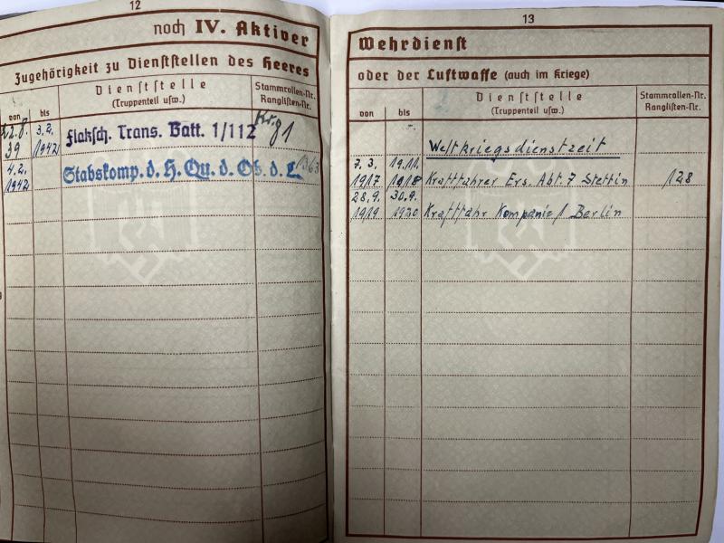 Wehrpass - Luftwaffe - Stabskp.H.Quartier des Oberbefehlhaber der Luftwaffe - Weinschenker