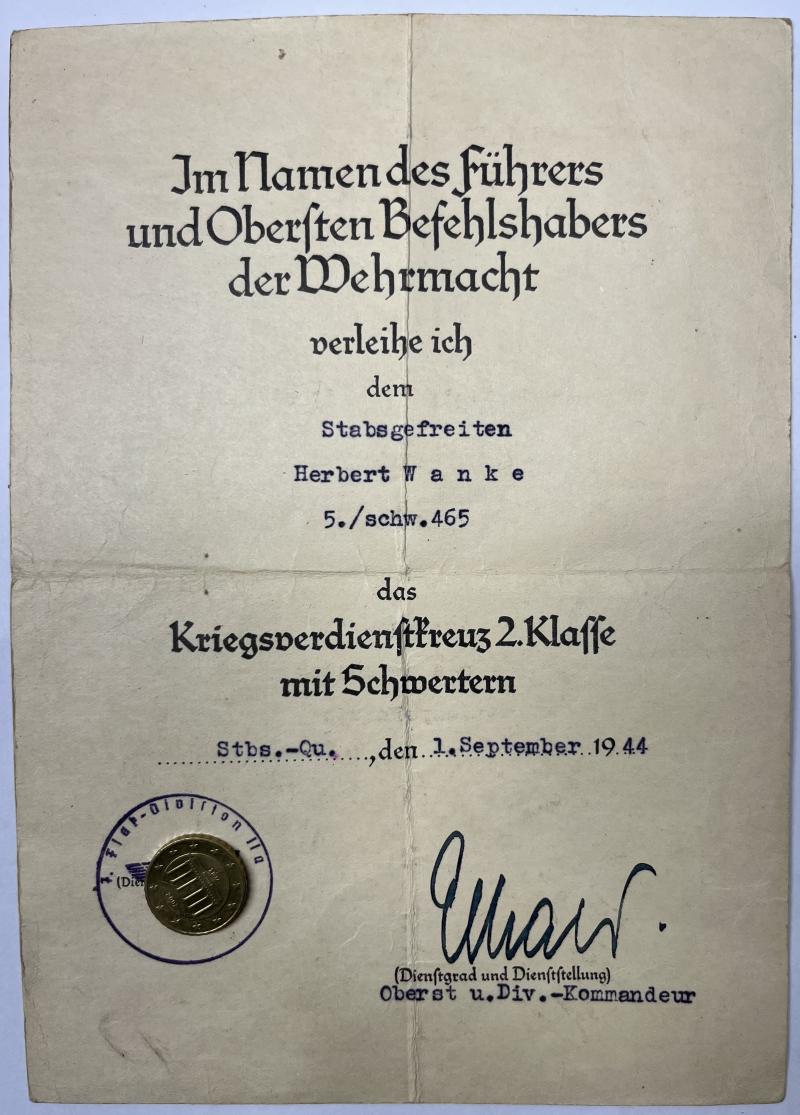 Citation  - Luftwaffe - 7.Flak-Div. - Wanke