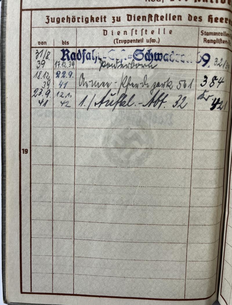 Wehrpass - WH (Heer) - 32.Inf.Div. - Bartsch