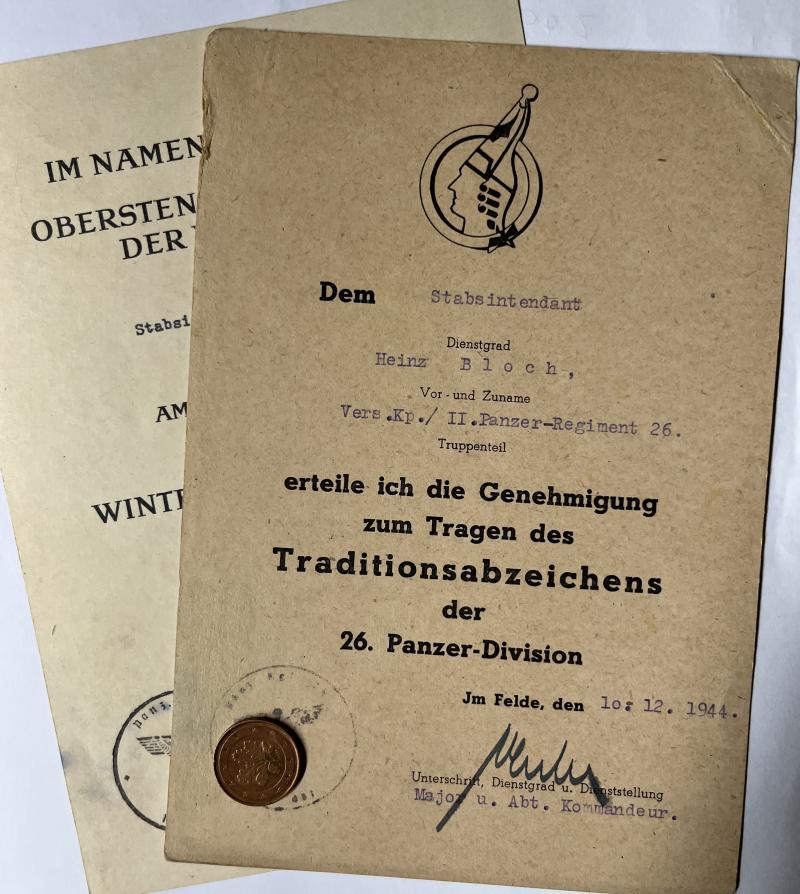 Citation set - WH (Heer) - 26.Pz.Div. - Italy - Bloch