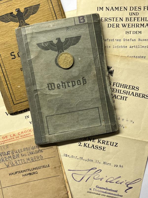 Wehrpass/Soldbuch/citations - (WH-Heer) - Heeres Art.Abt.(l.F.H.-RSO)602 - Italy - Buzengeiger