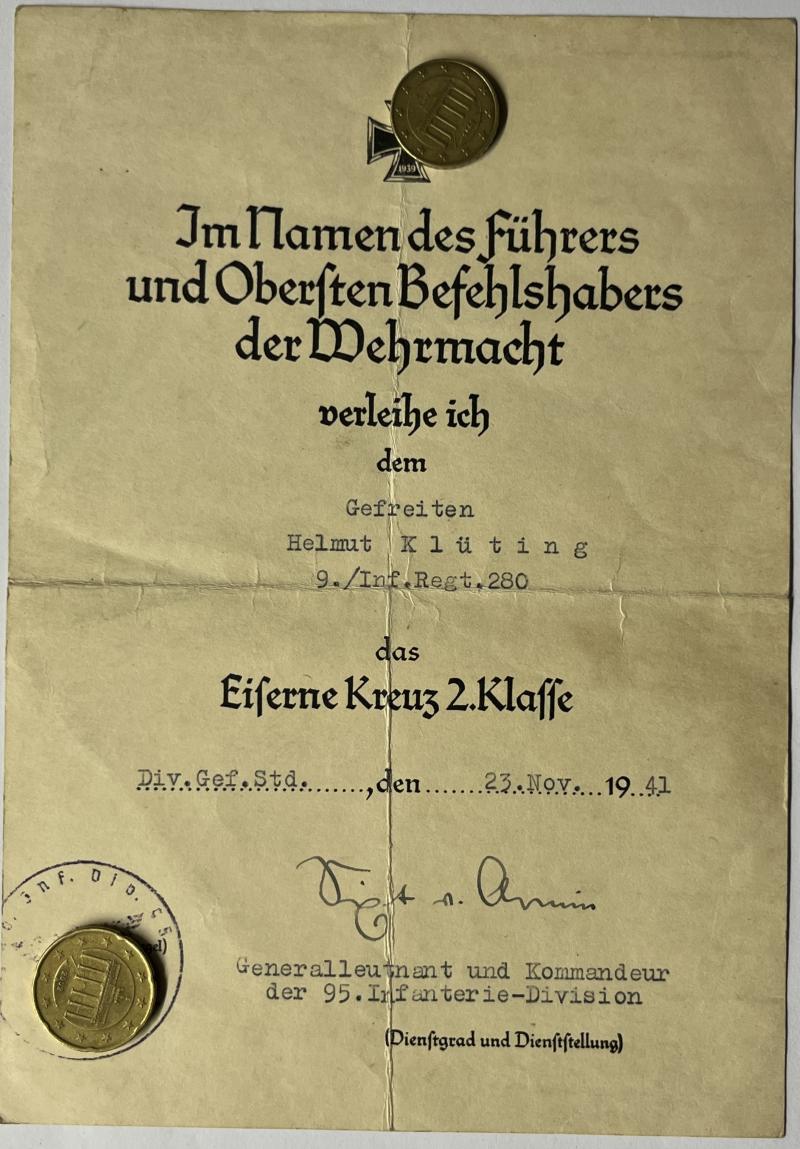 Citation - WH (Heer) - 95.Inf.Div. - Klüting
