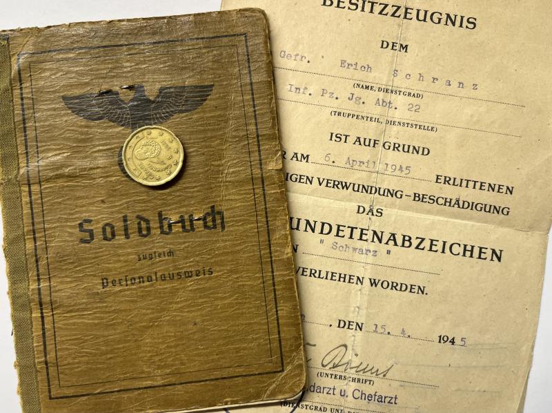 Soldbuch/citation -  WH (Heer) -  180.Inf.Div. / 321.Inf.Div./22.(L.L.)Inf.Div. - Schranz