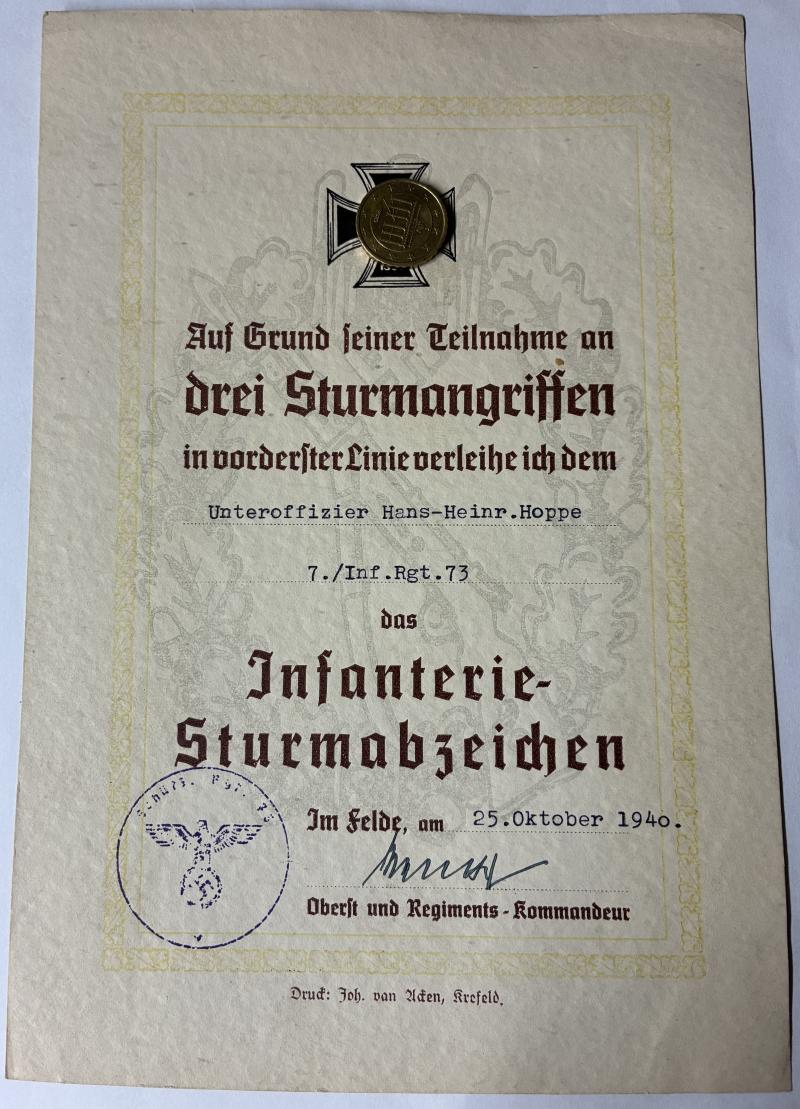Citation - WH (Heer) - 19.Inf.Div. - Hoppe