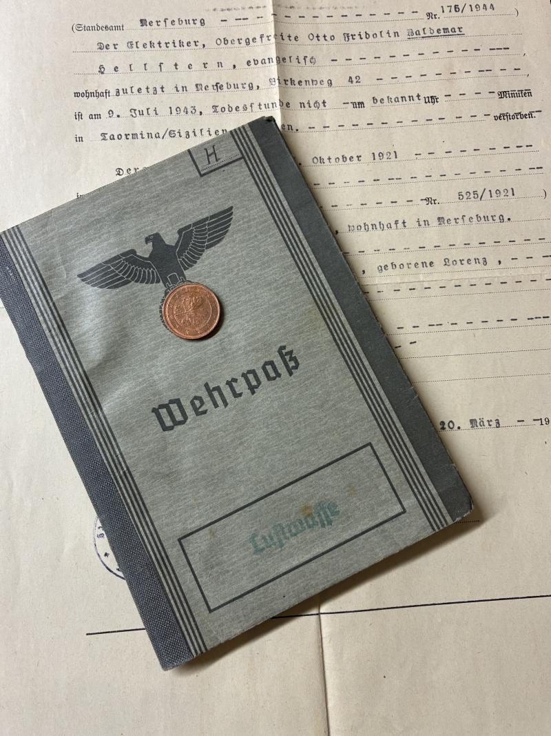 Wehrpass -  Luftwaffe - LN-Komp.4./2 - KIA - Sicily - Hellftern