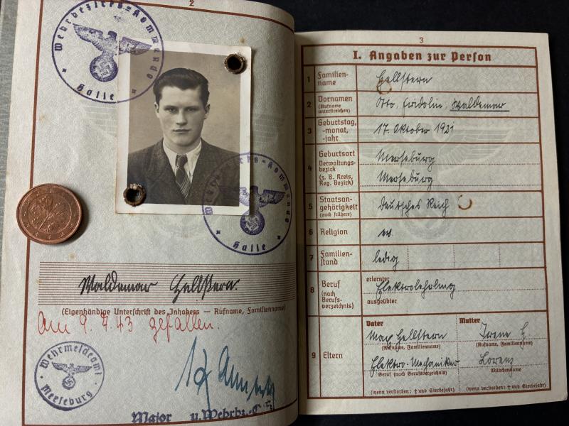 Wehrpass - Luftwaffe - LN-Komp.4./2 - KIA - Sicily - Hellftern