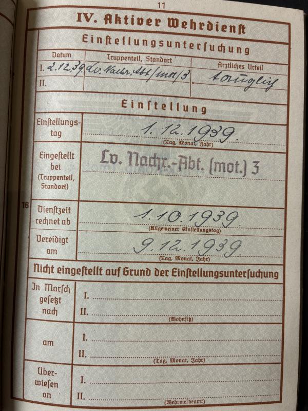 Wehrpass - Luftwaffe - LN-Komp.4./2 - KIA - Sicily - Hellftern