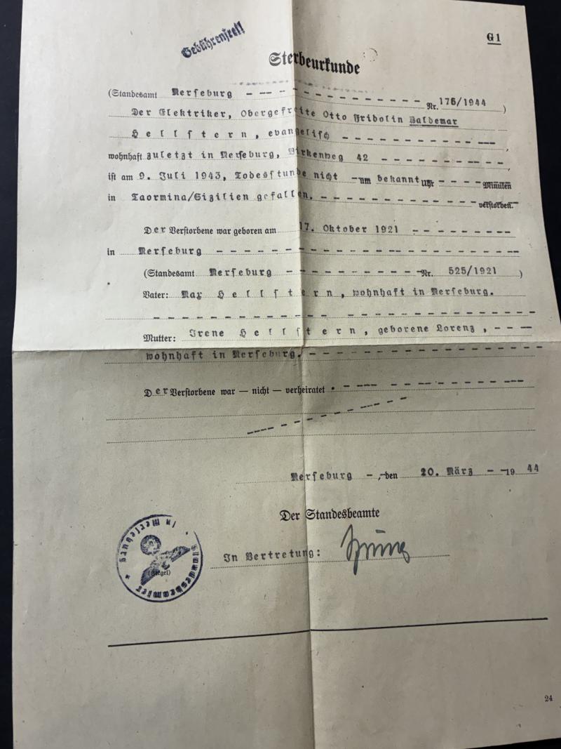 Wehrpass - Luftwaffe - LN-Komp.4./2 - KIA - Sicily - Hellftern