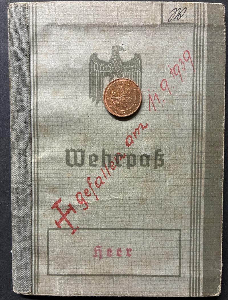 Wehrpass - WH (Heer) - M.G.Batl.15 - KIA 1939 - Wichmann