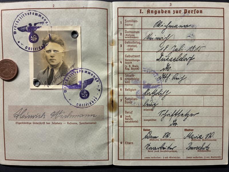 Wehrpass - WH (Heer) - M.G.Batl.15 - KIA 1939 - Wichmann