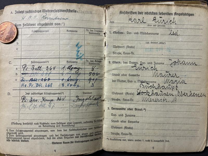 Soldbuch WH (Heer) - 268.Inf.Div. - Eurich