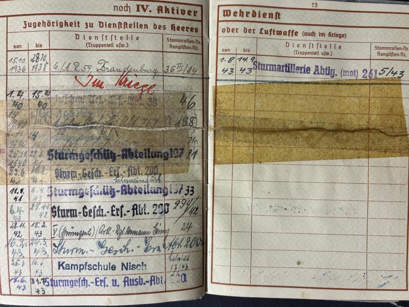 Wehrpass - WH (Heer) - Sturmart.Abt.(mot) 261 - Zaefer
