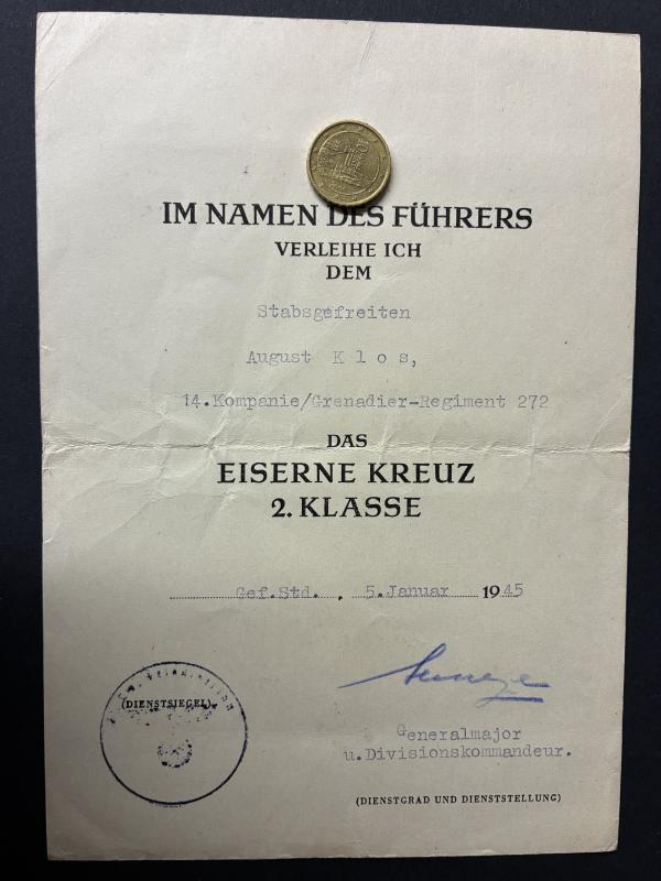Citation  -  WH (Heer) -  93.Inf.Div. /21.Feld.Div. - Klos