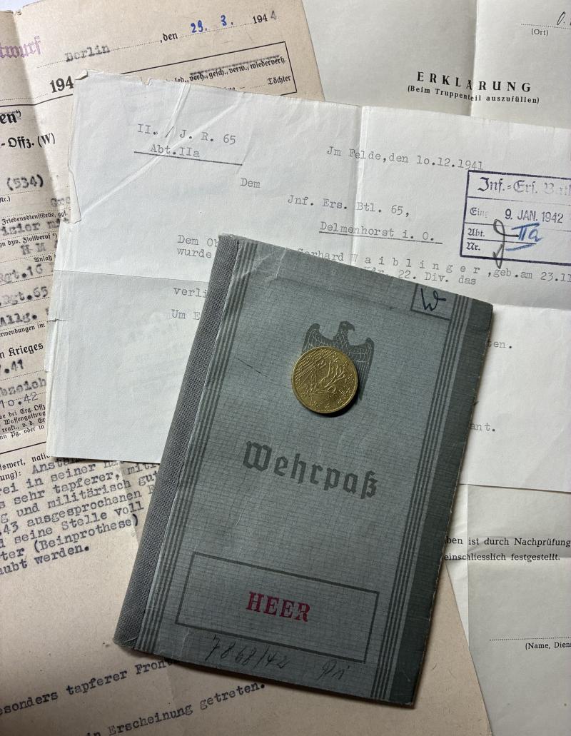 Wehrpass - WH (Heer) - 22.Inf.Div. - Waiblinger