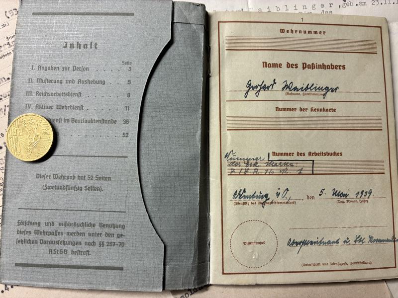 Wehrpass - WH (Heer) - 22.Inf.Div. - Waiblinger