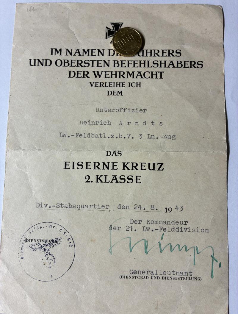 Citation -  Luftwaffe - 21.Luftwaffe Feld Div. - Arndts