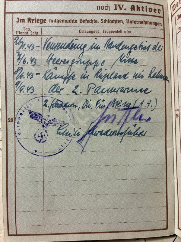 Wehrpass - WH (Heer) - 134.Inf.Div./110.Inf.Div. - Landgrebe