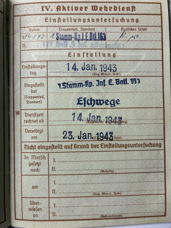 Wehrpass - WH (Heer) - 134.Inf.Div./110.Inf.Div. - Landgrebe