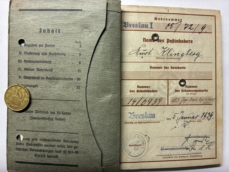 Wehrpass - WH (Heer) - Heeresgruppen-Nachrichten Rgt.607 - Klingberg