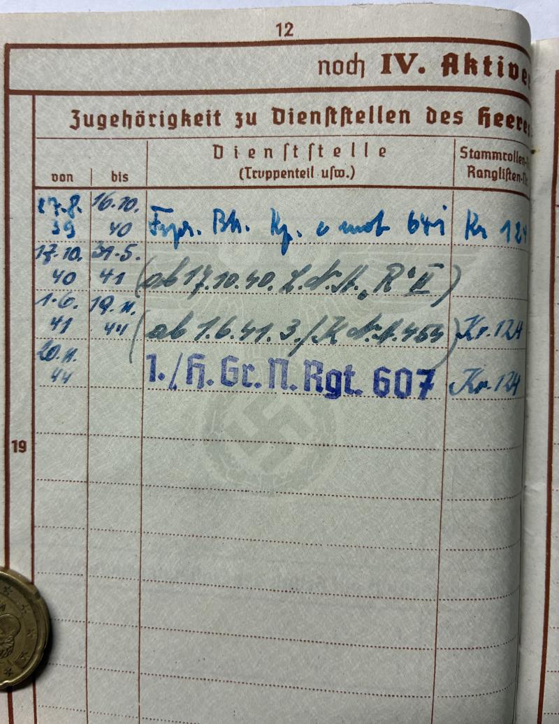 Wehrpass - WH (Heer) - Heeresgruppen-Nachrichten Rgt.607 - Klingberg