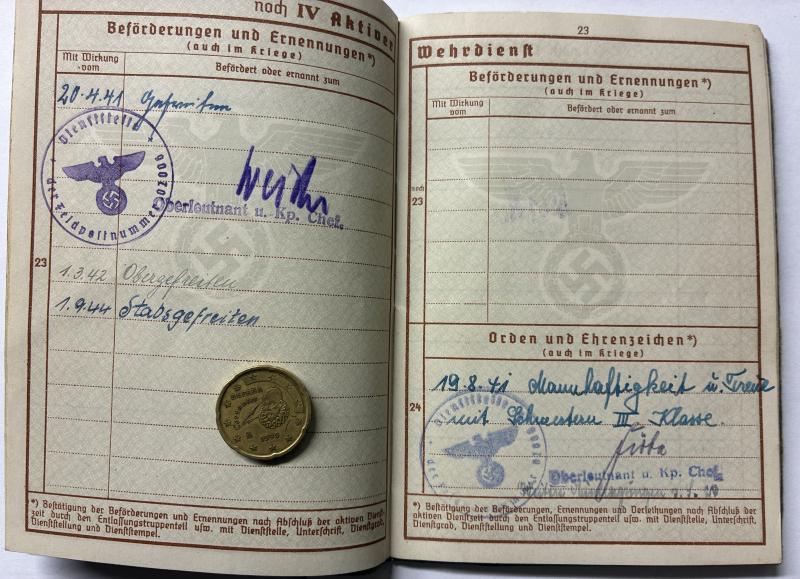 Wehrpass - WH (Heer) - Heeresgruppen-Nachrichten Rgt.607 - Klingberg