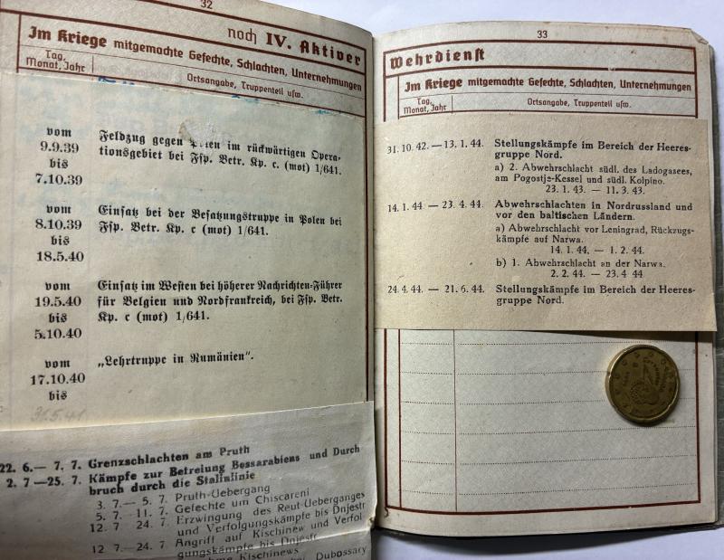 Wehrpass - WH (Heer) - Heeresgruppen-Nachrichten Rgt.607 - Klingberg