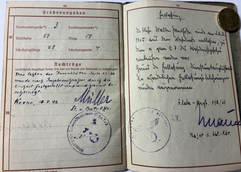 Wehrpass - Luftwaffe - Stab Schw.Flak Abt.489 (o) - Italy - Panthhöfer