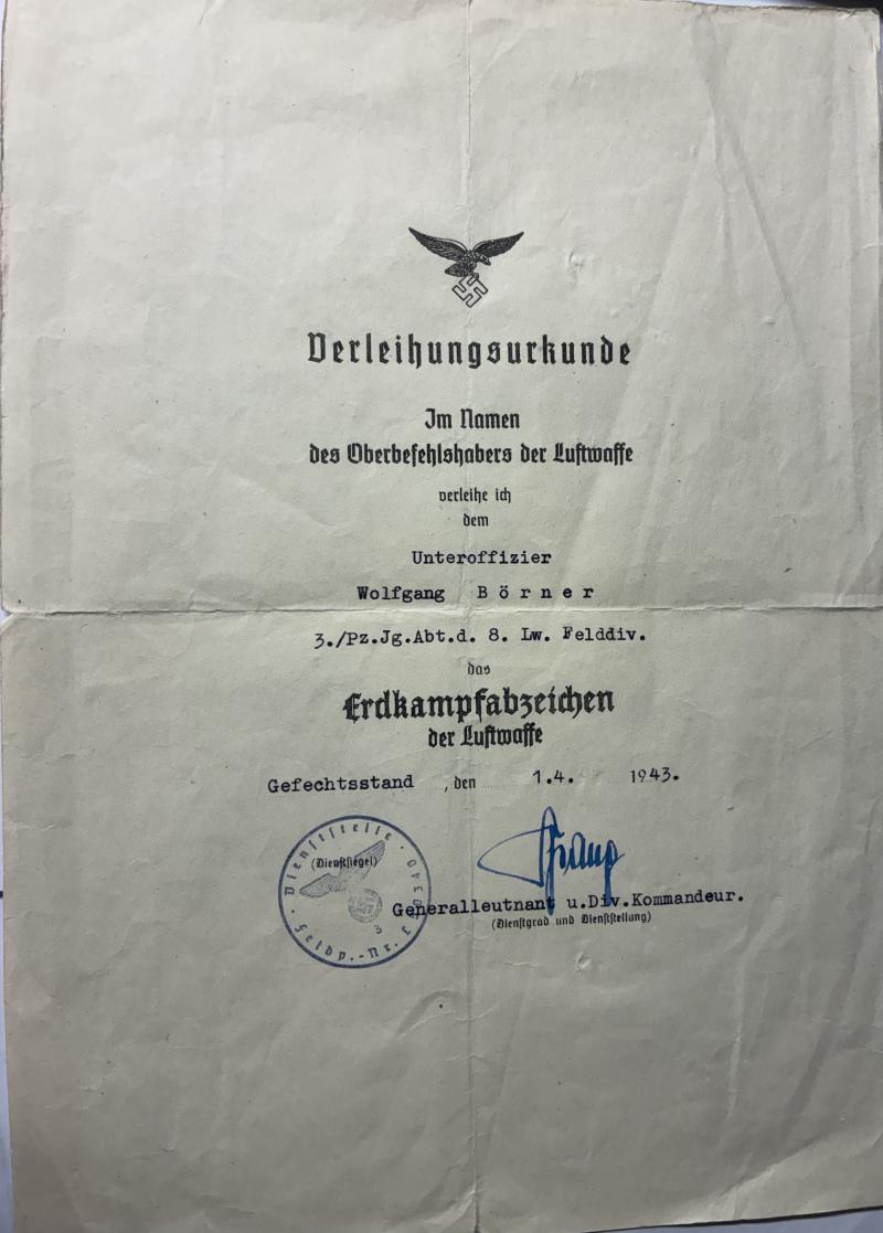 Wehrpass /citation grouping - 8.Lw.Felddiv./12.Lw.Felddiv. - Börner
