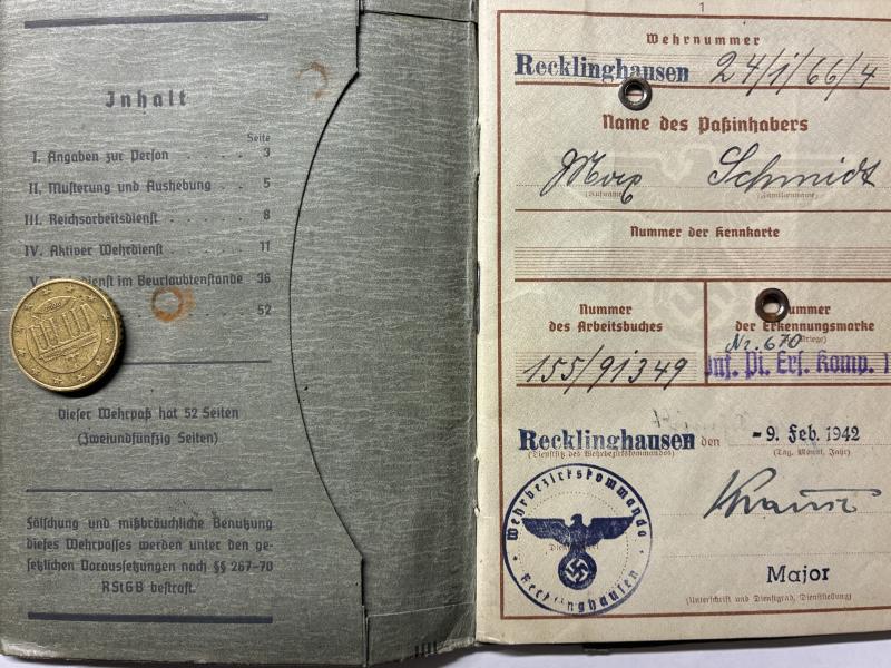 Wehrpass - WH (Heer) - 62.Inf.Div. - Schmidt