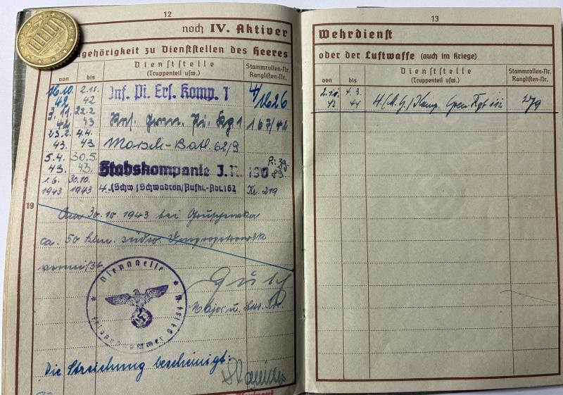 Wehrpass - WH (Heer) - 62.Inf.Div. - Schmidt